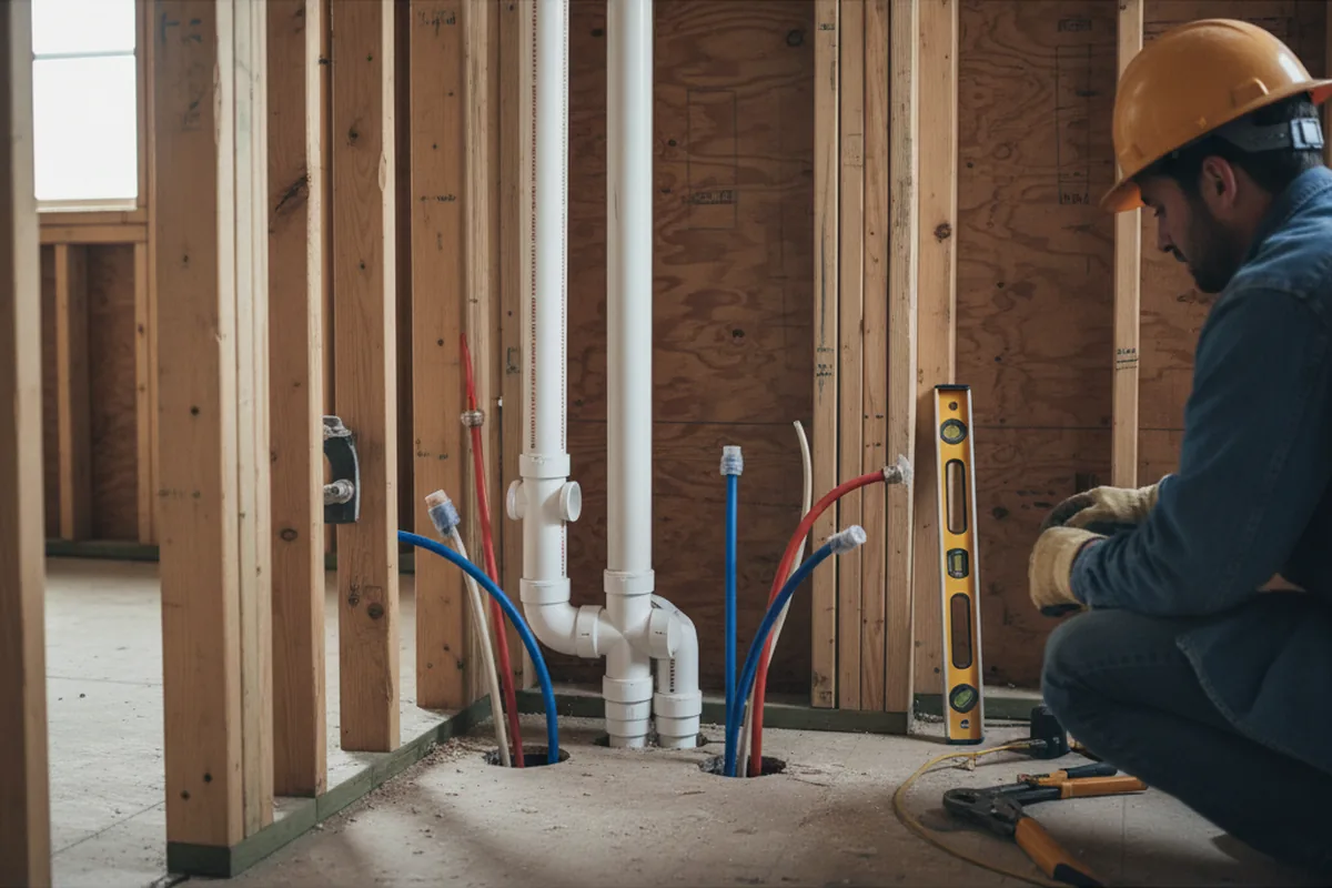 Drain and supply rough-in during Leak Detection in Thiells